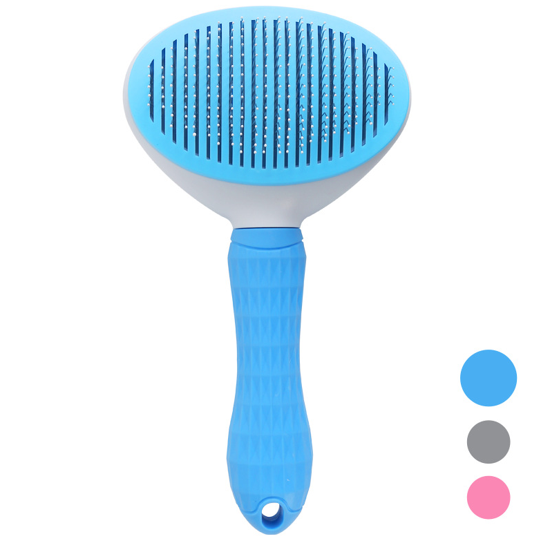 GroomEase Self-Cleaning Slicker Brush – Blue